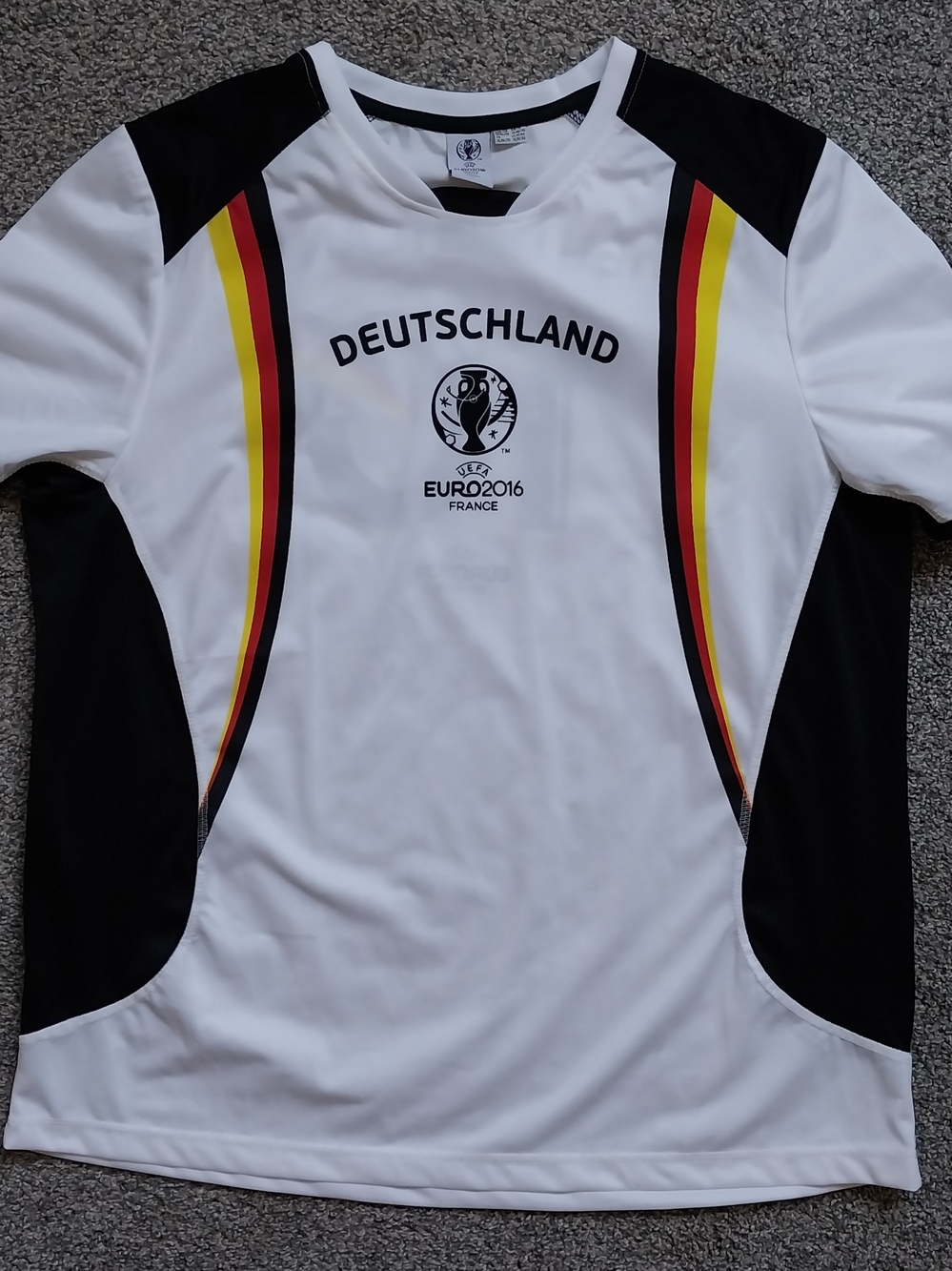 Deutschland EURO2016 White Soccer Jersey with Black, Red & Yellow Accents